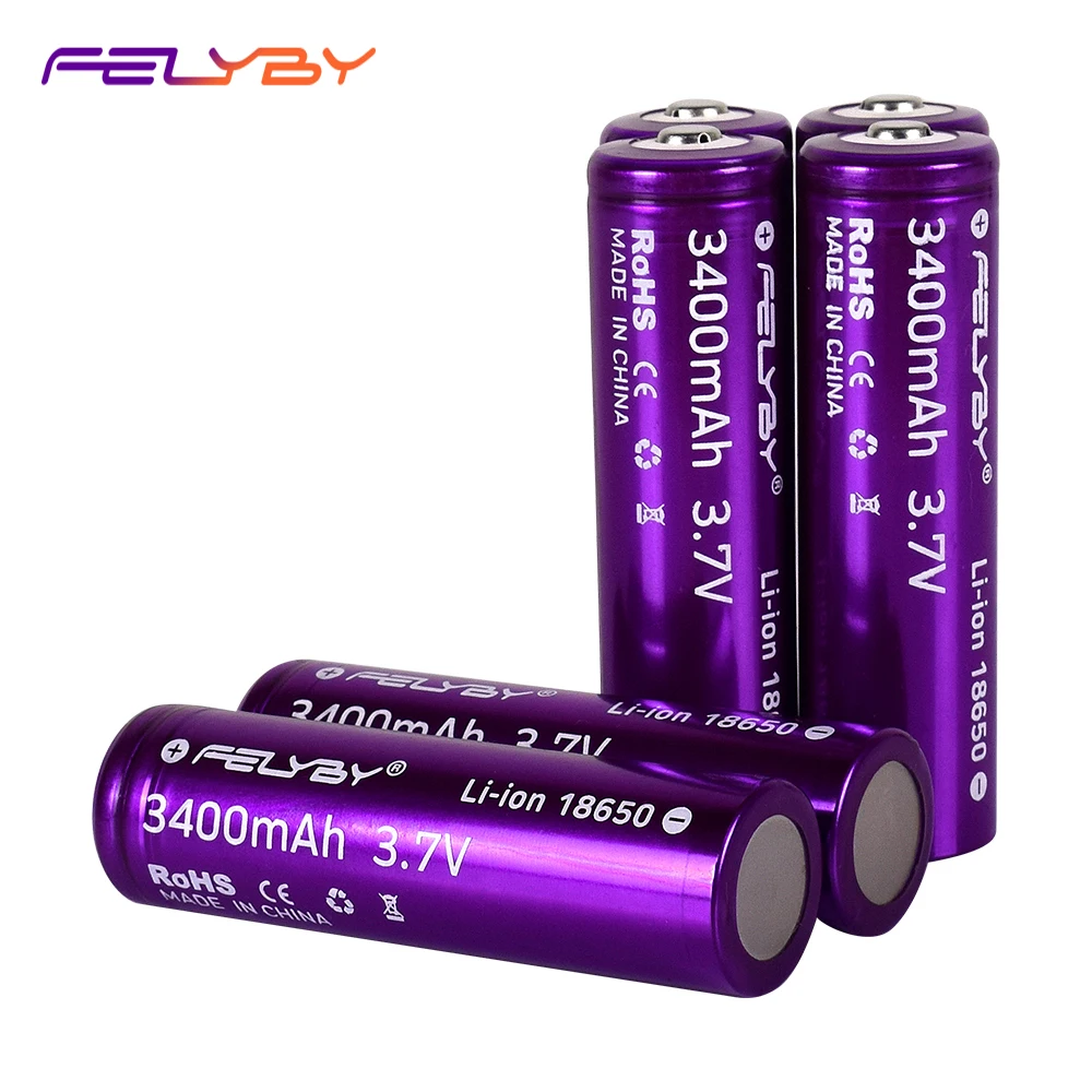 HOT!FELYBY New Original 18650 Battery 3.7V 3400mAh 2-10pcs High Capacity Lithium Rechargeable Batteries