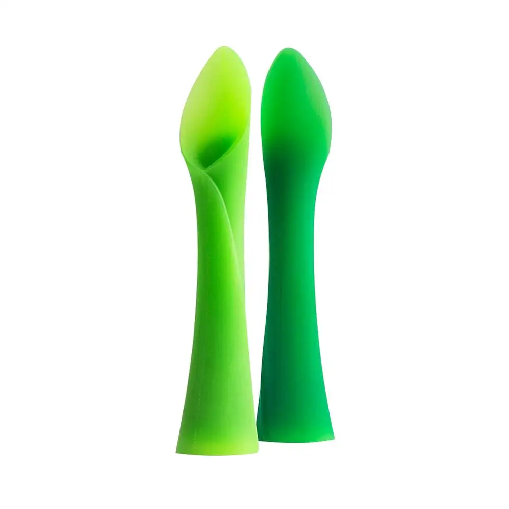 

Infant Rice Paste Training Soft-Tip Spoon Bamboo Leaf Tooth Gel Spoon Teether for Baby Led Weaning Tailored Silicone Spoon