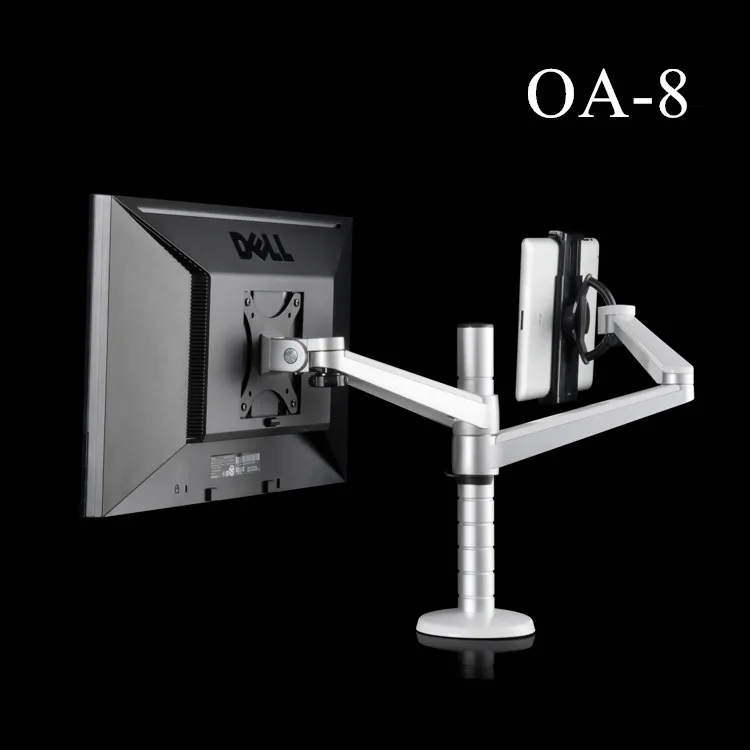 ارتفاع OA-8 للتعديل مزدوجة الذراع multifunction lcd monitor + اللوحي الوقوف الألومنيوم تلفزيون جبل الدوارة حامل لباد البسيطة الهواء