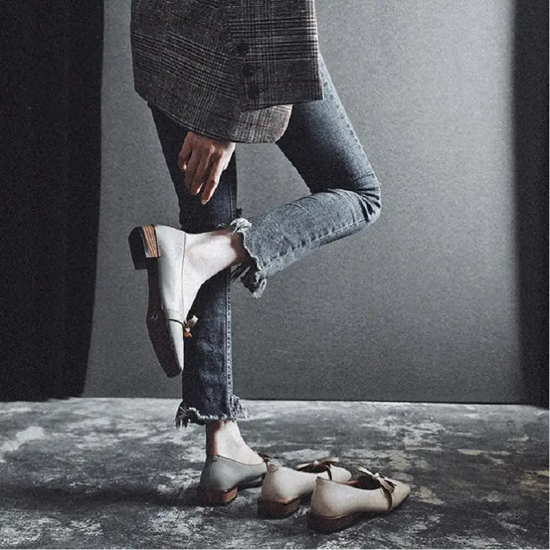 

MYCORON 2018 Luxury Designers Spring Autumn Fashion Women Flats Leather Shoes Ladies Square Toe Non Slip Shoes Dames Schoenen