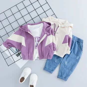 

KINE PANDA Baby Girl Clothes Kids Toddler Girls Clothes Set Jacket Coat + tshirt + Jeans Pants 3 PCS Full Sleeve 1 2 3 Years Old