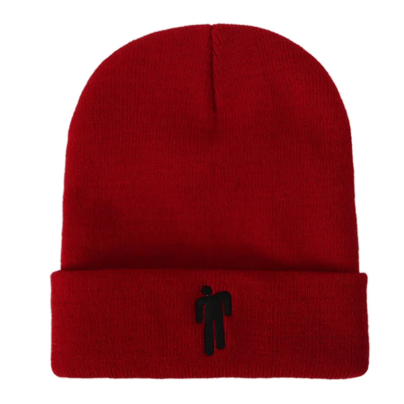 Wine Red Black Logo Billie Eilish Beanies, зимние шапки для женщин, для маленького человека, вязаные шапки с вышивкой, Мужская Осенняя шапка, женская шапка в стиле хип-хоп, шапочка - Цвет: Wine Red Black Logo