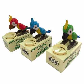 

Free Shipping 48 Sets Tori Bako Eat Money Parrot Piggy Bank Hungry Parrot Robotic Bird Coin Bank Parrot Saving Money Box