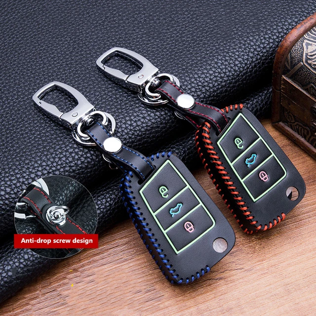 US $2.09 Hand sewing Luminous Leather Key Bag Key Cover Case For VW Golf 7 mk7 Skoda Octavia A7 Polo Key Por