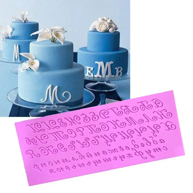 

3D Artistic Russian Letter Silicone Cake Fondant Mold Handwriting Alphabet Candy Pudding Chocolate Mould Soap Tray Baking Tool
