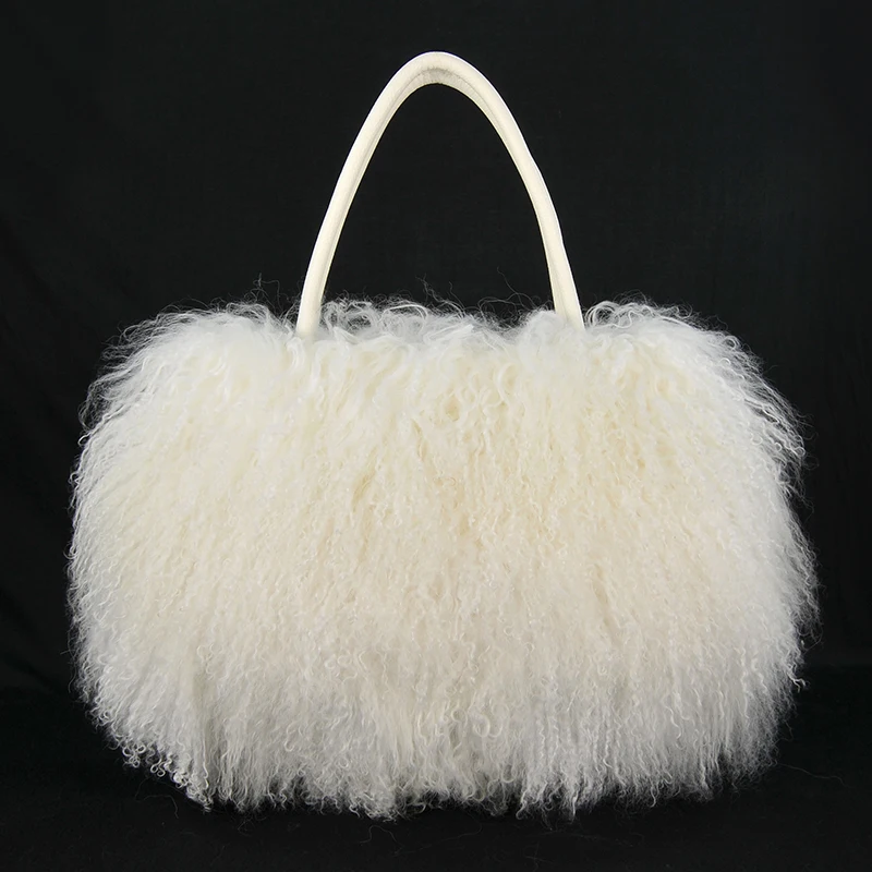 Big White Mongolian Lamb Fur Handbags Handbag Bag Backpack Purse Purple Red Grey Purple,Black Red Orange Coffee