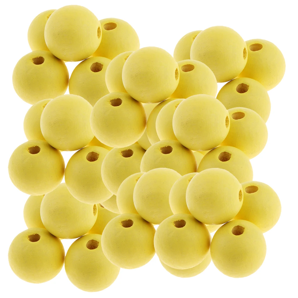 30 Pieces Dyed Color Natural Wood Spacer Loose Beads Necklace Bracelet Charms Findings 20mm