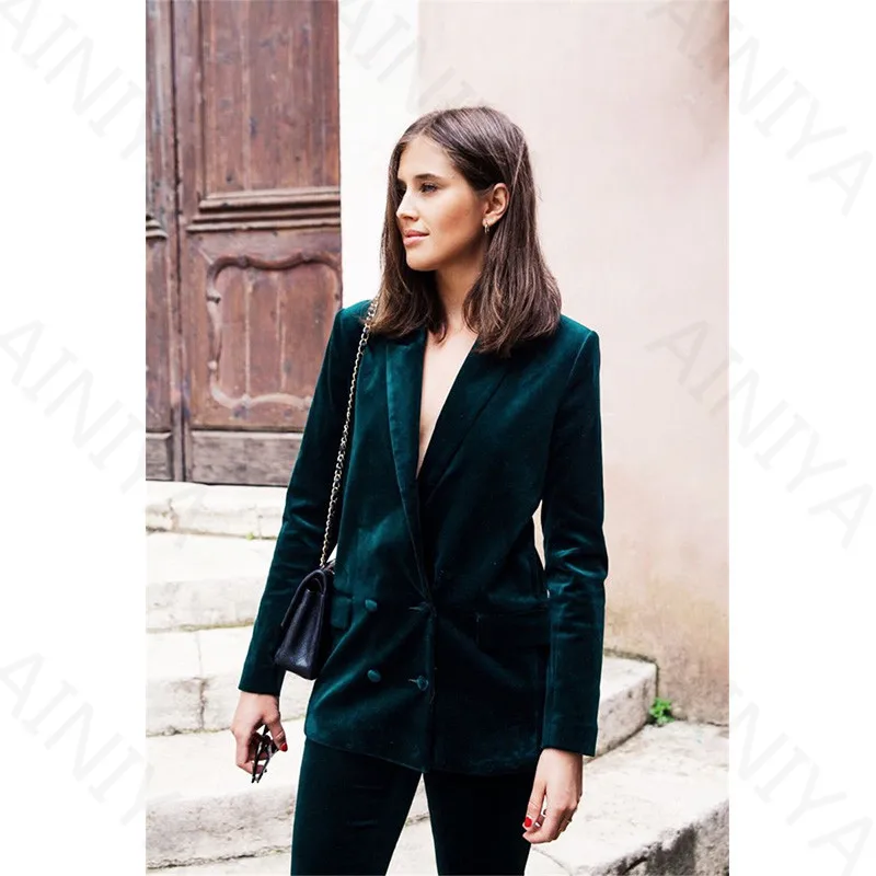 Custom-Made-Dark-Green-Women-Business-Suits-Velvet-Formal-Office-Uniform-Style-Slim-Fit-Work-Wear