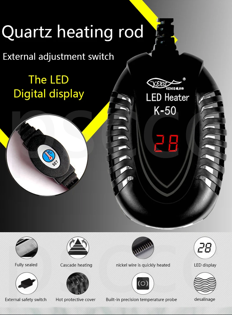 Small fish tank mini heater low water level turtle tank LED digital display heater automatic temperature explosion-proof heating large aquarium ornaments