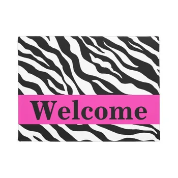 

Personalize Black White Hot Pink Zebra Skin Pattern Welcome Doormat Home Decoration Entry Non-slip Door Mat Rubber Washable Floo
