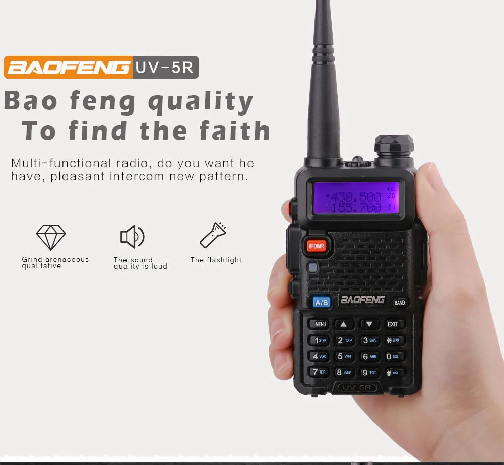 Профессиональная рация 10 км UHF VHF 5 вт UV-5R uv с фонариком VOX FM CB трансивер 2 способ радио коммуникатор baofeng uv5r