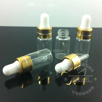 

3ml small oil Bottles clear glass dropper bottle Gold ring with White latex head Essential oil glass bottles