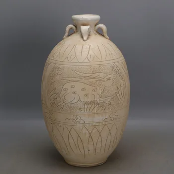 

Antique SongDynasty porcelain vase,Cizhou kiln hand-carved deer bottle,Hand-painted crafts,Collection&Adornment,Free shipping