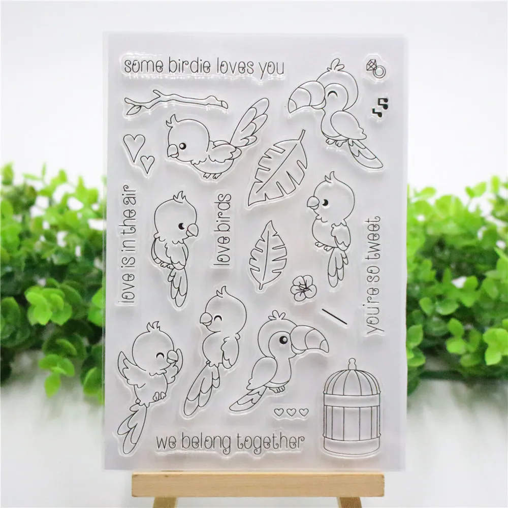 

Transparent Clear Silicone Stamp Bird Parrot Frame for Making DIY Scrapbooking Album/Invitation Card Decoration Supplies 16*11cm