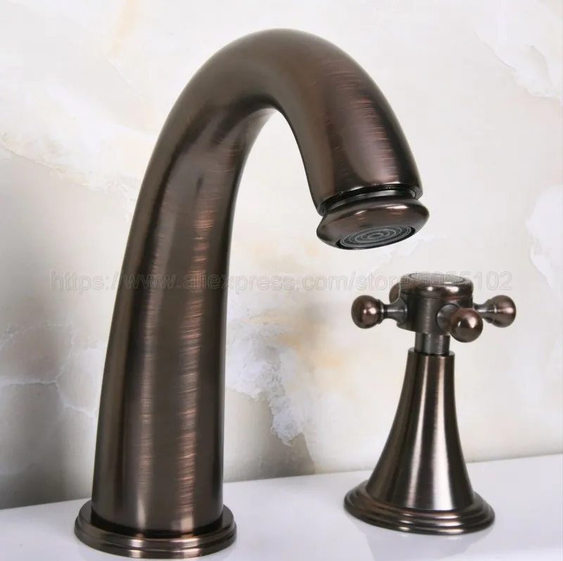 ORB Brass Double Handle Basin Faucet Deck Mounted Bathroom Tub Sink Mixer Taps Widespread 3 Holes znf440