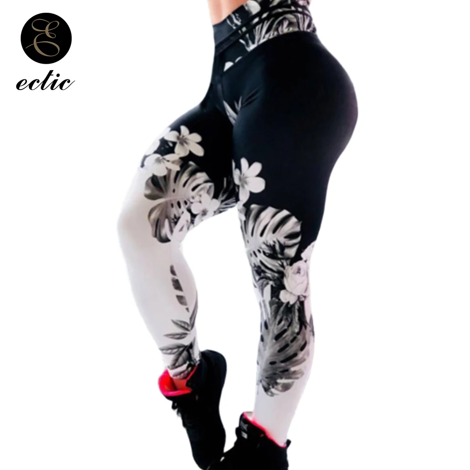 

Print Flower Leggings Floral Leggings Ink Painting Push Up Pants Women High Waist Tummy Control Seamless Workout Leggings Butt