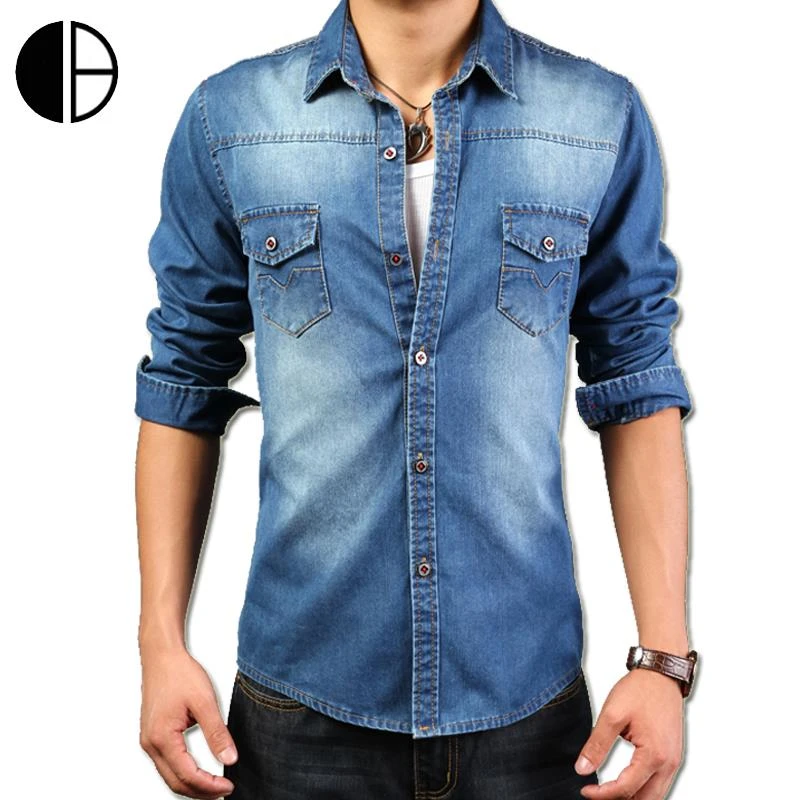 Más tamaño Camiseta Masculina calidad camisas de mezclilla hombres moda de manga larga ocasional los pantalones vaqueros delgados visten camisa hombre Jeans camisas 15G82|shirt chelsea|shirt menshirt hanger - AliExpress