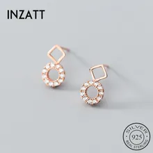 INZATT геометрический квадратный Циркон Круглые серьги стержня для Модные женские туфли свадебные стерлингового серебра 925 Розовое золото Цвет ювелирные изделия