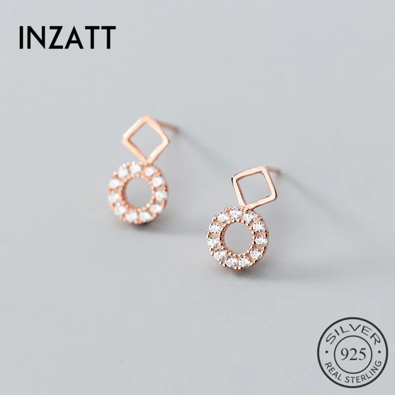 

INZATT Geometric Square Zircon Round Stud Earrings 2018 For Fashion Women Wedding 925 Sterling Silver Rose Gold Color Jewelry