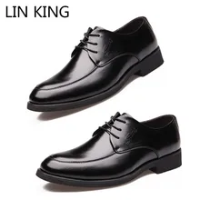 LIN KING/Мужская обувь из натуральной кожи в британском стиле; сезон весна-осень; Повседневная Деловая Обувь На Шнуровке; дышащие оксфорды; большие размеры