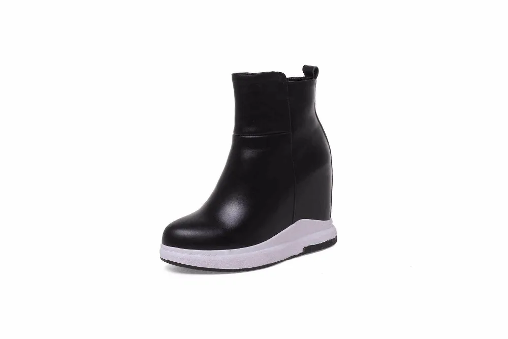 Cuir Véritable L85 Rond Haute Inférieurs Noir Lenkisen Talons Piste Bout En Super Style Simple Fermeture Coins blanc Femmes Étanche Bottes Éclair Cheville 54AqR3Lj