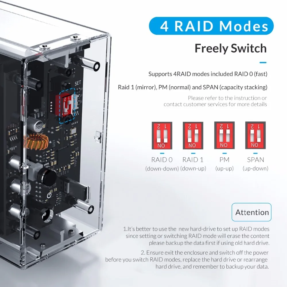 ORICO 3,5 ''двойной жесткий диск с RAID 0 1 PM SPAN прозрачный SATA HDD чехол с 24 ТБ емкость 12V3A адаптер питания