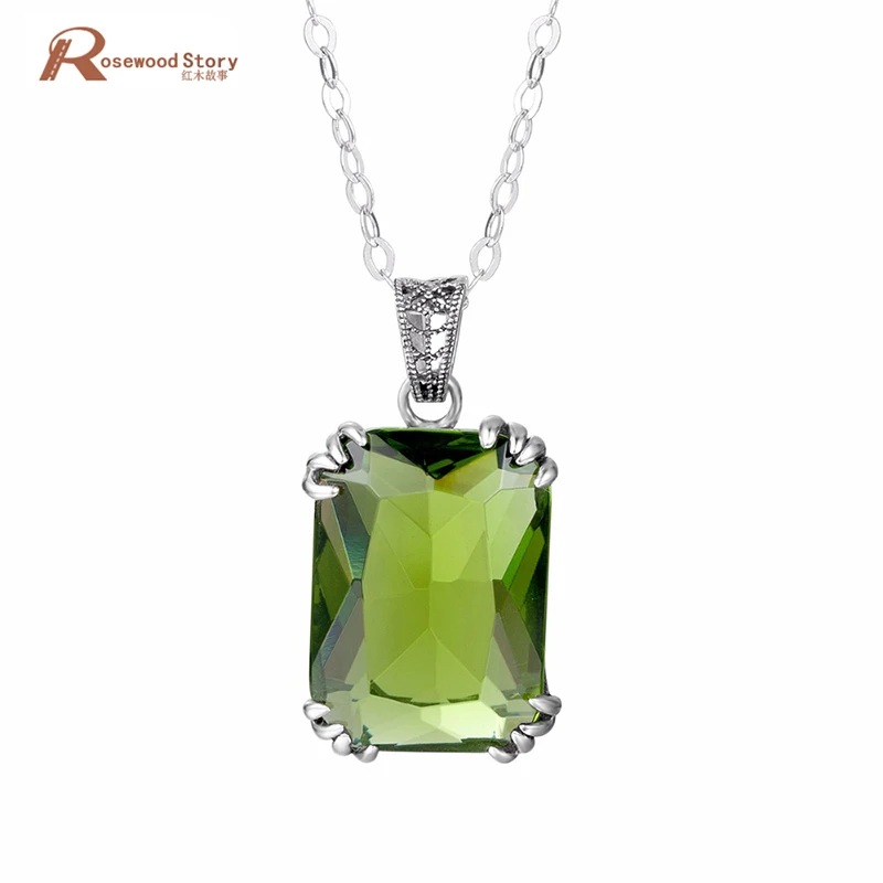 

High quality 925 Sterling Silver Pendant Necklace Olive Created Peridot Engagement / Wedding Jewelry For Women Handmade Gifts