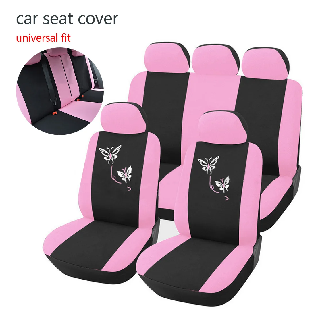 

Dewtreetali Car Seat Covers For Women Universal Fit Most Cars Airbag Compatible Pink Flower Embroidery Car-styling Decoration
