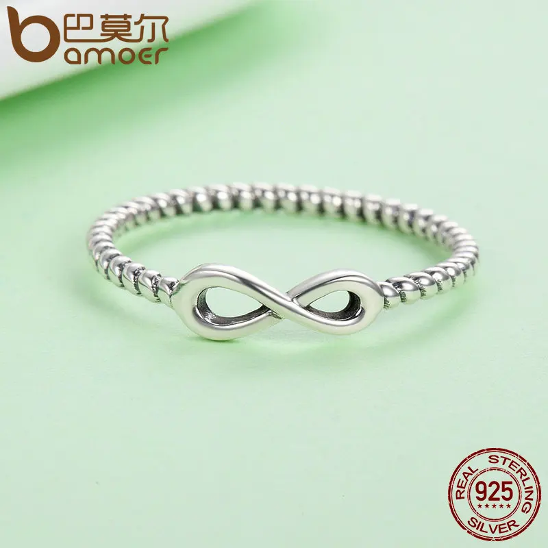BAMOER Hot Sale 100% 925 Sterling Silver Trendy Infinity Elegant Finger Rings for Women Wedding Engagement Jewelry Gift SCR094