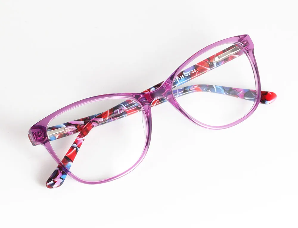 EOOUOOE, женские оптические очки в кошачьей оправе, ацетатные очки, Oculos Monturas De Lentes Hombre, очки, Gafas Opticas Clear - Цвет оправы: Фиолетовый