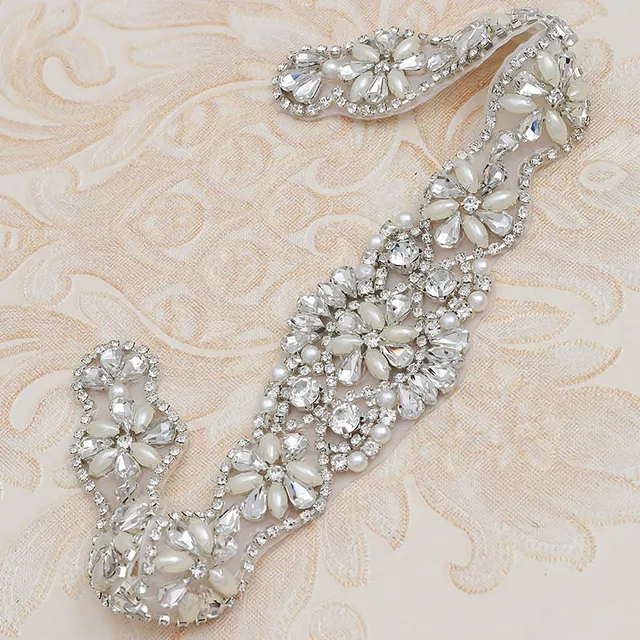 MissRDress Wedding Rhinestones Bridals Belt Pearls Crystal Bridal Belt Jeweled Bridal Sash For Wedding Dresses Pearl Belts JK806 only applique