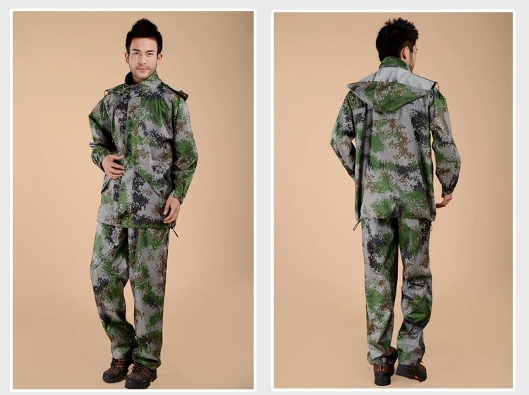 Для мужчин мотоцикл водостойкая куртка брюки для девочек Rainsuit s с капюшоном комплект Охота Рыбалка Камуфляж