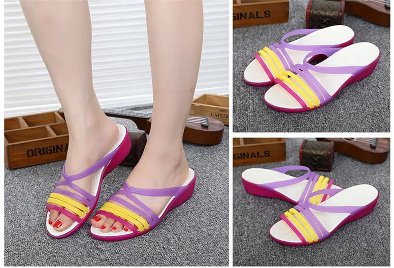 2019 New Summer Women's Sandals Beach Shoes Cindy Colors Wedge Heels Slides Plastic Jelly Shoes Peep Toe Platform Slippers Women (3)