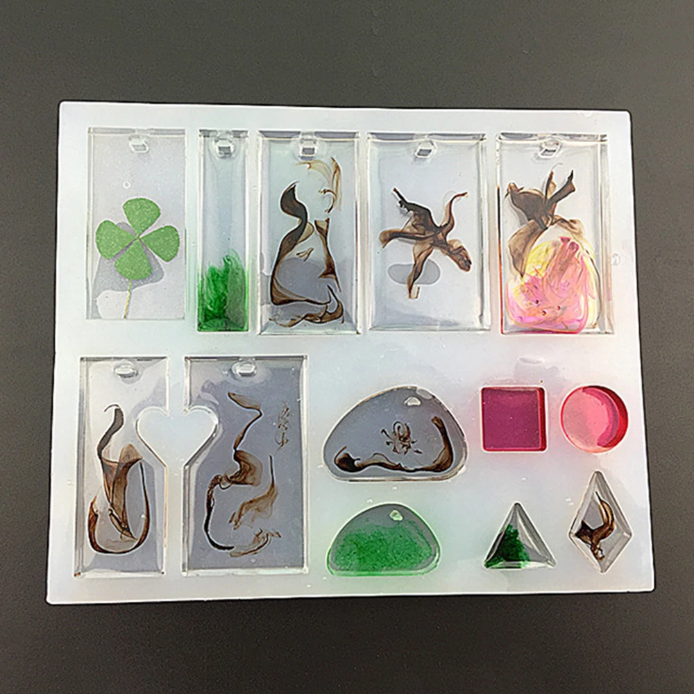 

New Craft DIY Transparent UV Resin Liquid Silicone Mold 12 Styles Pendant Charms for DIY Earrings Necklace Making Jewelry