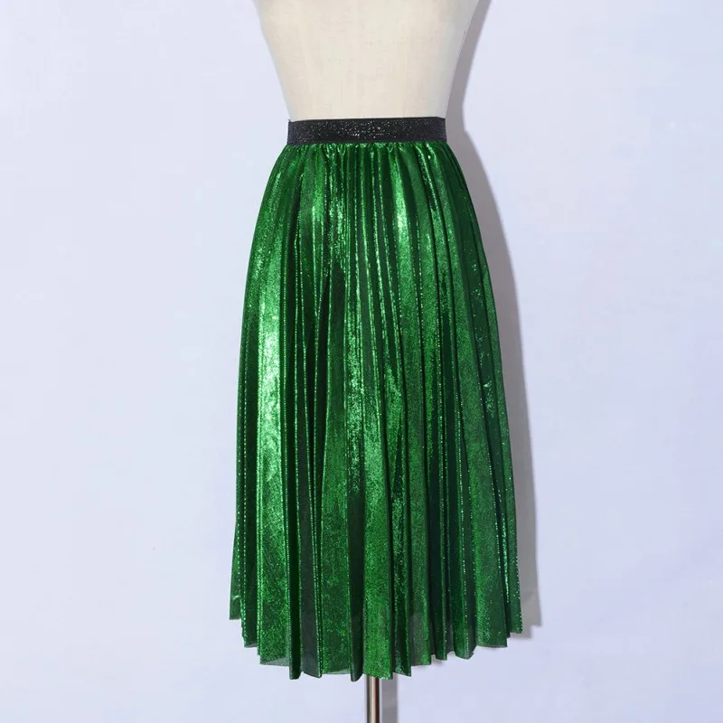 Весенне-летние женские модные юбки для девочек, Женская Серебристая юбка металлик, юбка миди, Повседневная плиссированная юбка с высокой талией, Co1 - Цвет: G