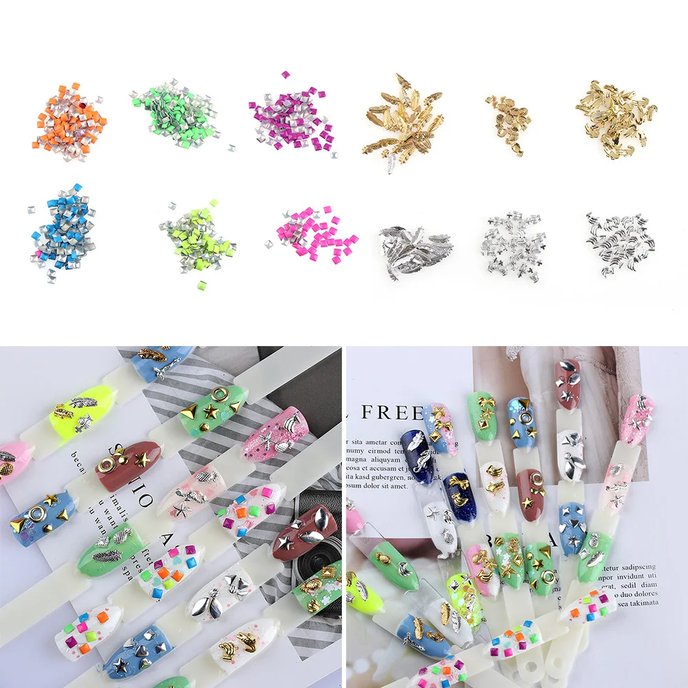 

1 Pack DIY Glitter Mini Studs Nail Rivet Alloy Gold Silver Round Star Feather Banana 3D Sequins Manicure For Nail Decos