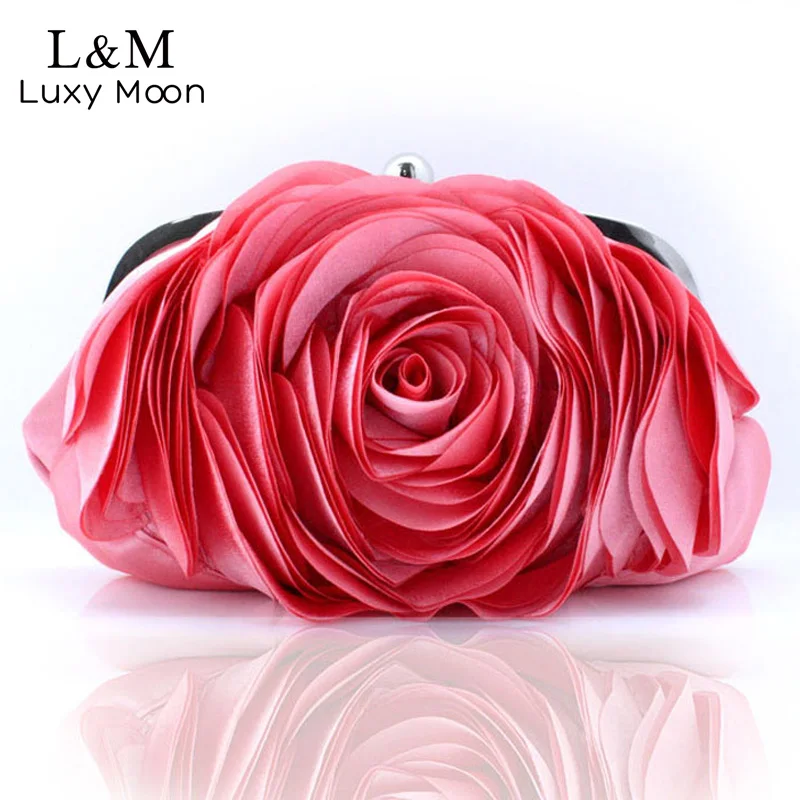 Senhoras do Vintage Bolsa de Noite Festa de Casamento Floral Mulher Moda Rosa Flor Corrente Mão Bolsa Embreagem Jantar Pequena Bolso Xa140h