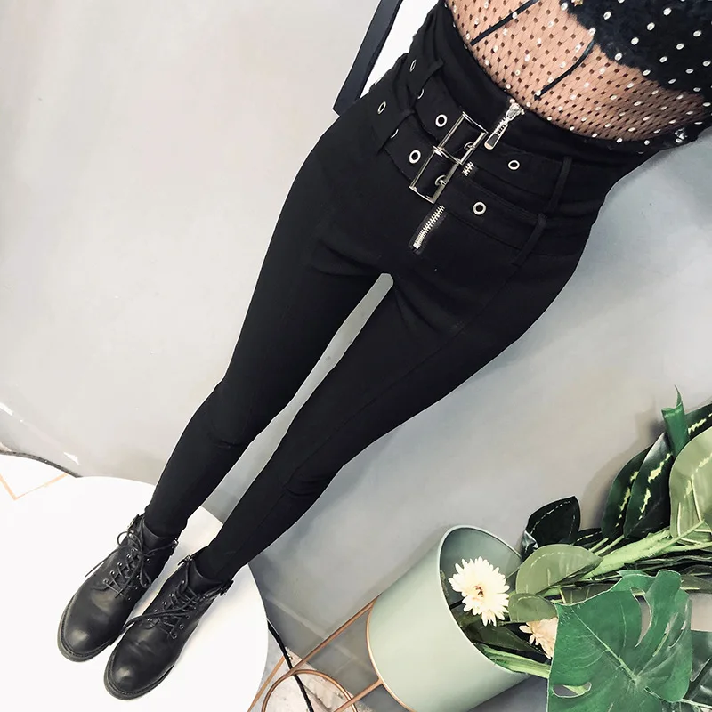 

kpop Blackpink korean 2019 High waist sweatpants streetwear Double pants belt slim bag hips feet pencil pants women's clothing