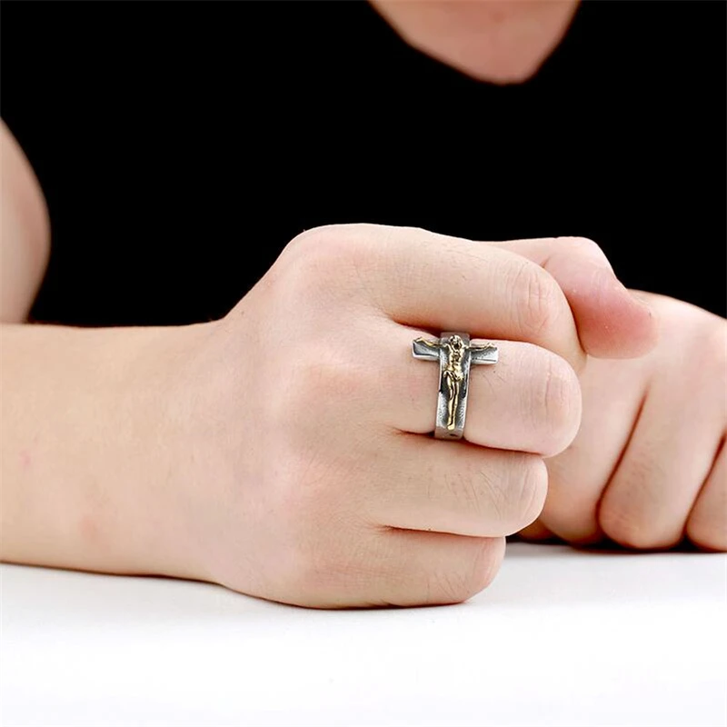 DoreenBeads Jesus Cross Ring For Men Jewelry Stainless Steel Fashion Classic Vintage High Quality Mens Rings Free Shipping