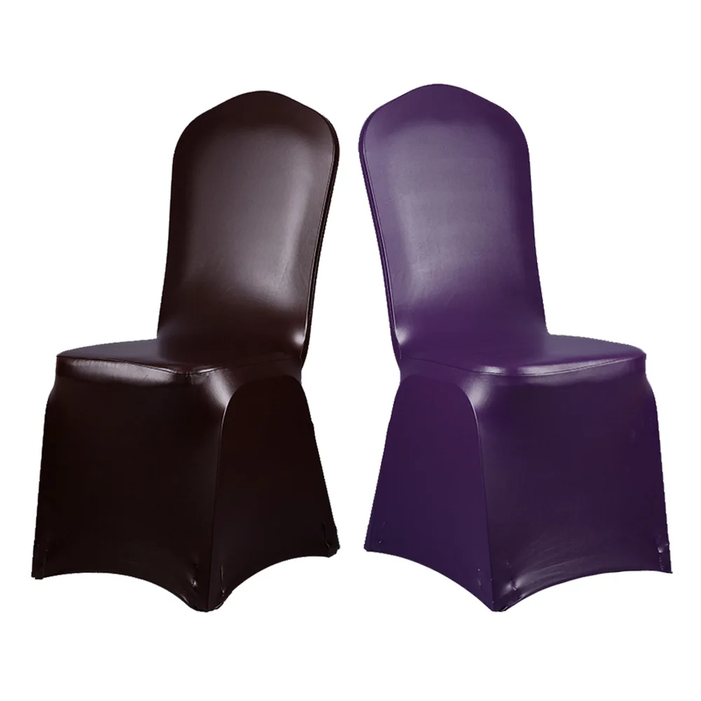 

Cheap 1PC Solid Black/Coffee/Purple Waterproof And Oilproof PU Leather Hotel Banquet Chair Cover For Wedding Party Decoration