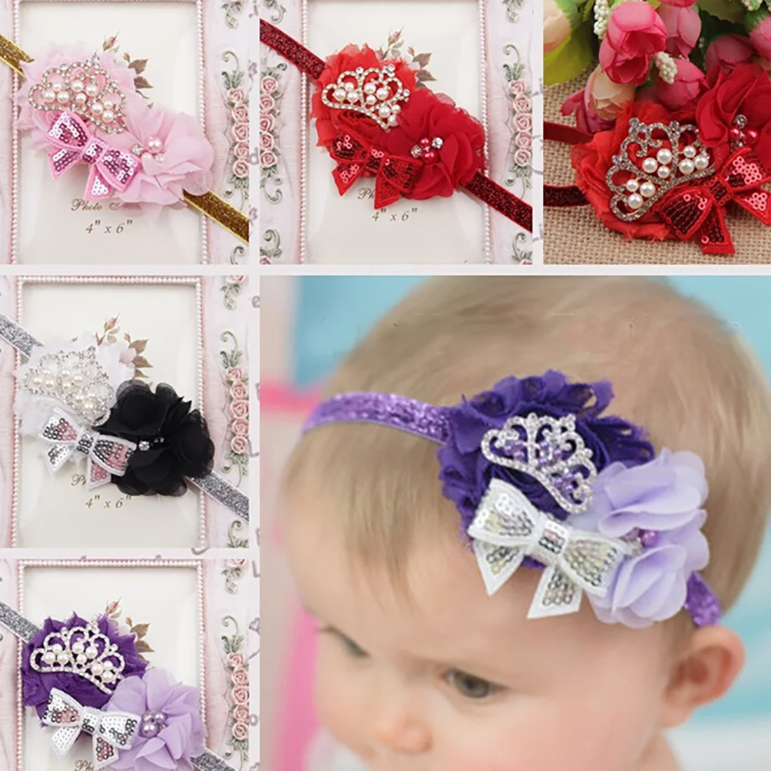 

Toddler Infant Crystal Crown Flower Bowknot Headbands Baby Soft Diamond Fabric Hair Band headband for baby