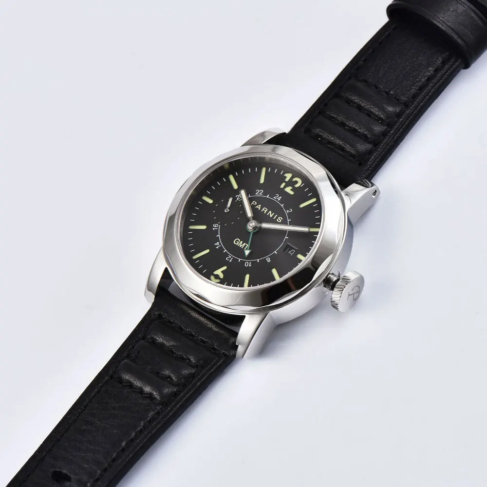  Fashion top brand Luxury 44mm Men Watch Parnis Automatic Watch ST 2557 Movement Black dial Luminous