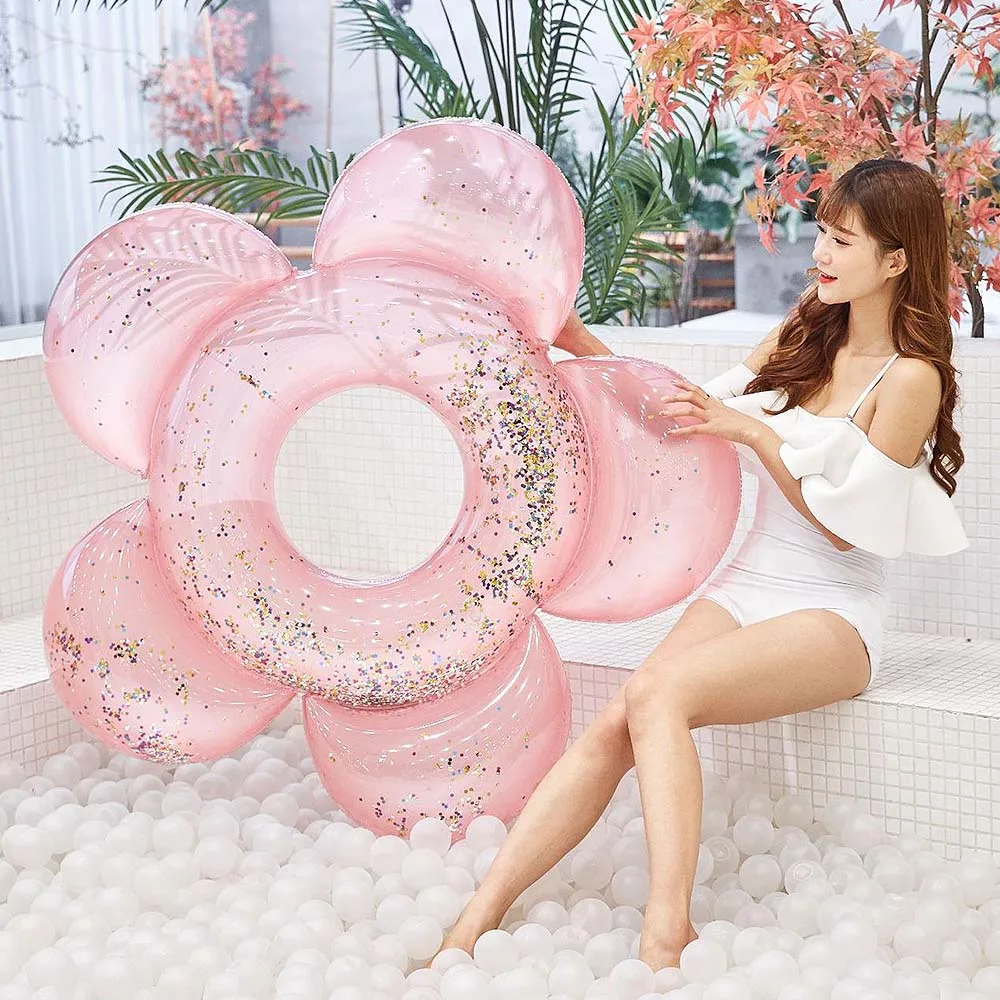 Voltas de Natação Círculo de Natação Infláveis Lantejoulas Flor Adulto Anel Flutuante Linha Piscina Bóia Flutuante-assento 7 Mamãe e Bebê