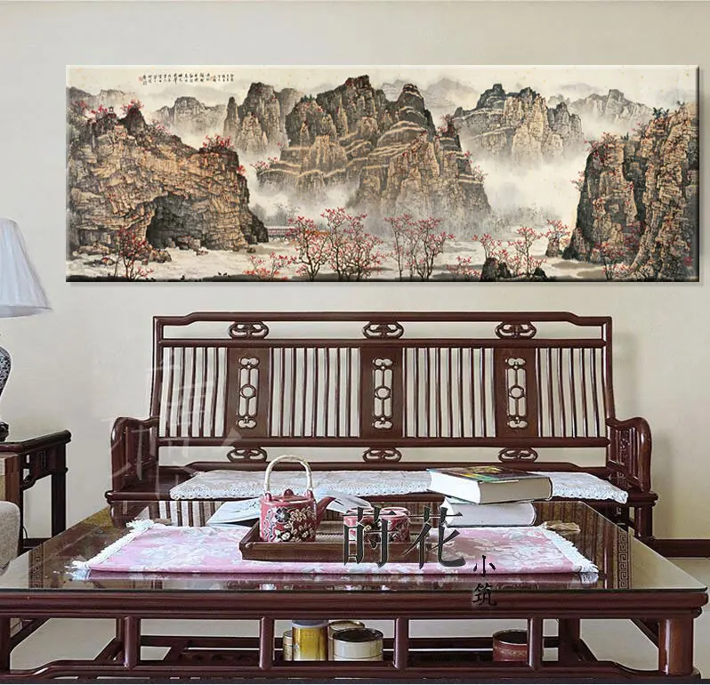 Большие настенные художественные принты на холсте, китайская горная и речная живопись, картина для зала, декор для гостиной, холст, художественный настенный плакат, принт-70
