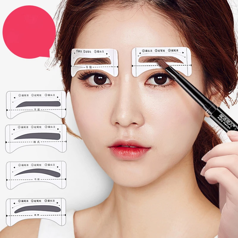 

4 sheets Pro Reusable Eyebrow Stencil Set Eye Brow DIY Drawing Guide Styling Shaping Grooming Template Card Easy Makeup Beauty