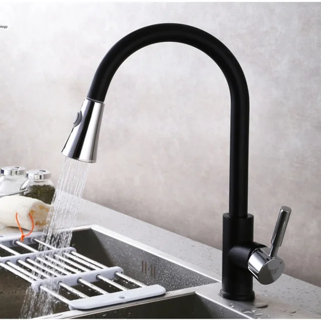 Mttuzk Pull Out Kitchen Faucet 360 Rotating Chrome Silver Black