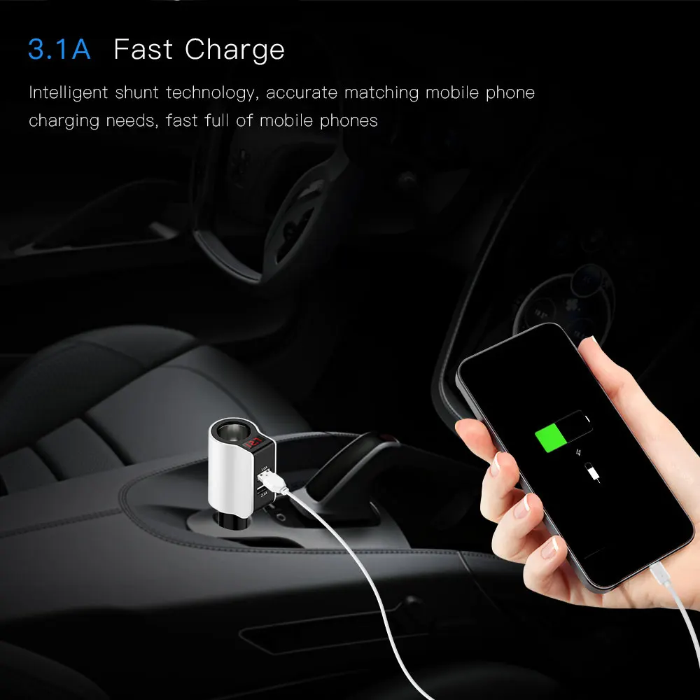 5 فولت الإضافية 3.1a المزدوجة usb شاحن سيارة لفون باد سامسونج volmeter gps dvr دعم العرض الحالي مع 1 ولاعة السجائر مقبس