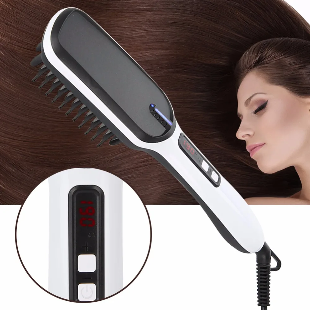 

LED Infrared Ray Therapy Hair Flat Iron Straightener Comb Steam Negative Ion Heating Hair Straightener Hair Brush Styling Tool