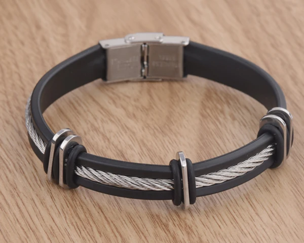 

Stainless Steel Wire Silicone Men Charm Bracelets & Bangles New 2018 Items Men Jewelry