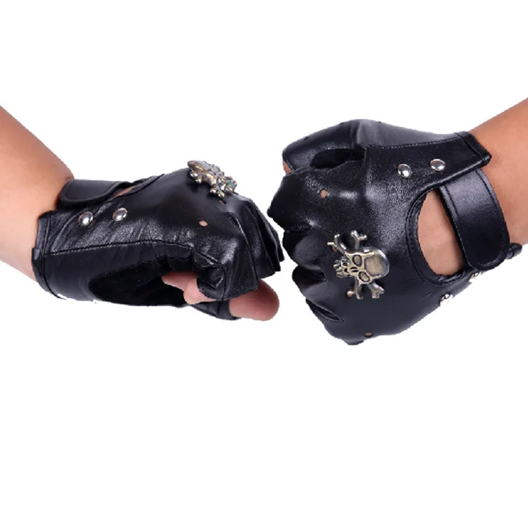 Мужские перчатки в стиле рок из искусственной кожи с черепом, черные панковские перчатки на половину пальцев, перчатки для велоспорта